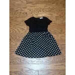 Gorlya Youth Girls Black & White Short Sleeve Pola Dot Flare Dress, Size 7-8Y